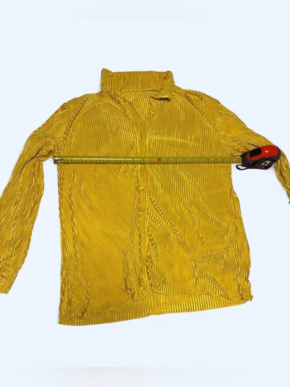 Women’s, Vintage Golden Yellow Pleated Long-Sleeve Shirt - size L